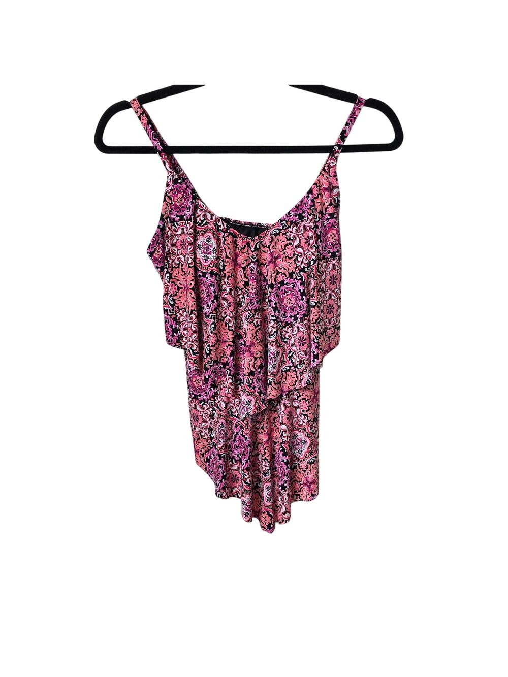 Trimshaper Ronnine Tankini Swim Top Tile-istic Swimsuit Womens Size 8 NWT